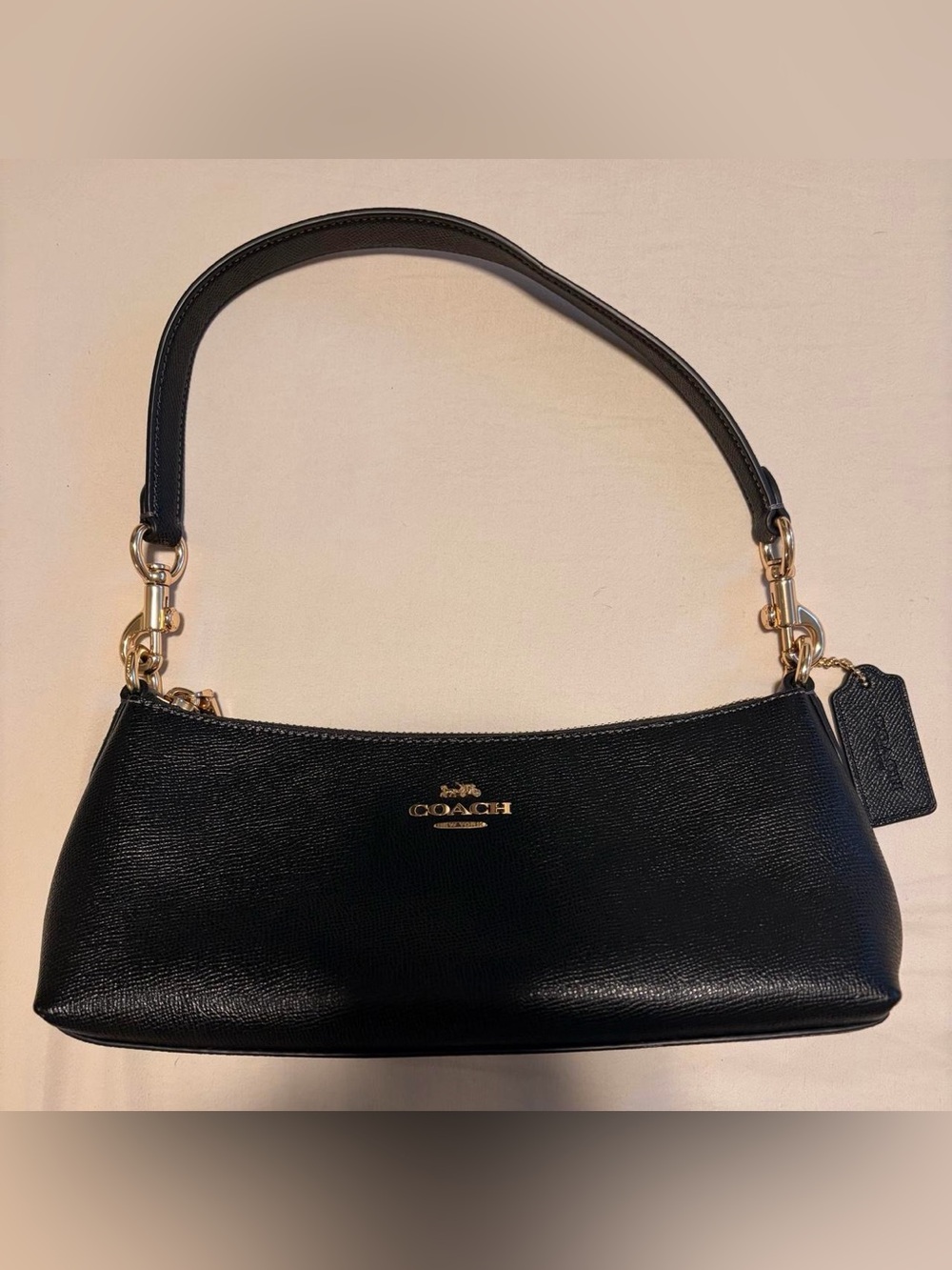 Coach Black Pebbled Leather Shoulder Bag with Gold Hardware